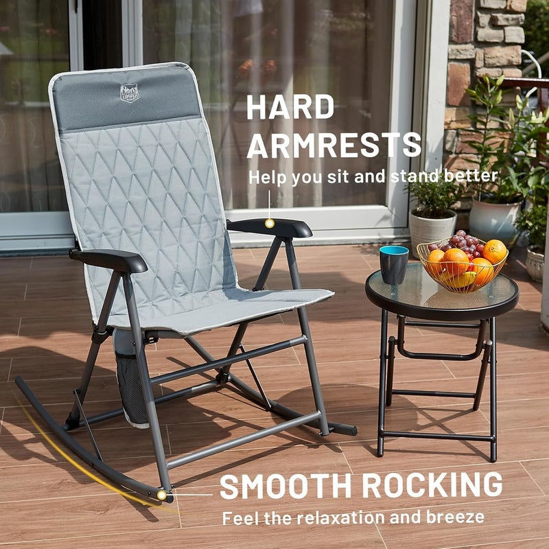 Timber Ridge 3-Level Adjustable Rocking Camping Chair, Padded High Back Outdoor Rocking Chair with Side Pocket, Portable Folding Rocker for Adults, Supports 300 LBS for Lawn, Patio, Porch - Image 5