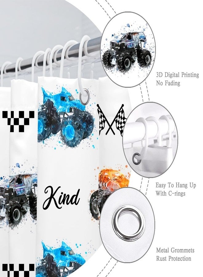 ZXMBF Kids Monster Truck Shower Curtain Cool Boys Cartoon Cars Inspirational Motivational Words Blue Green Orange Bathroom Decor Waterproof Fabric 72Lx72W inch with 12PCS Hooks - Image 5