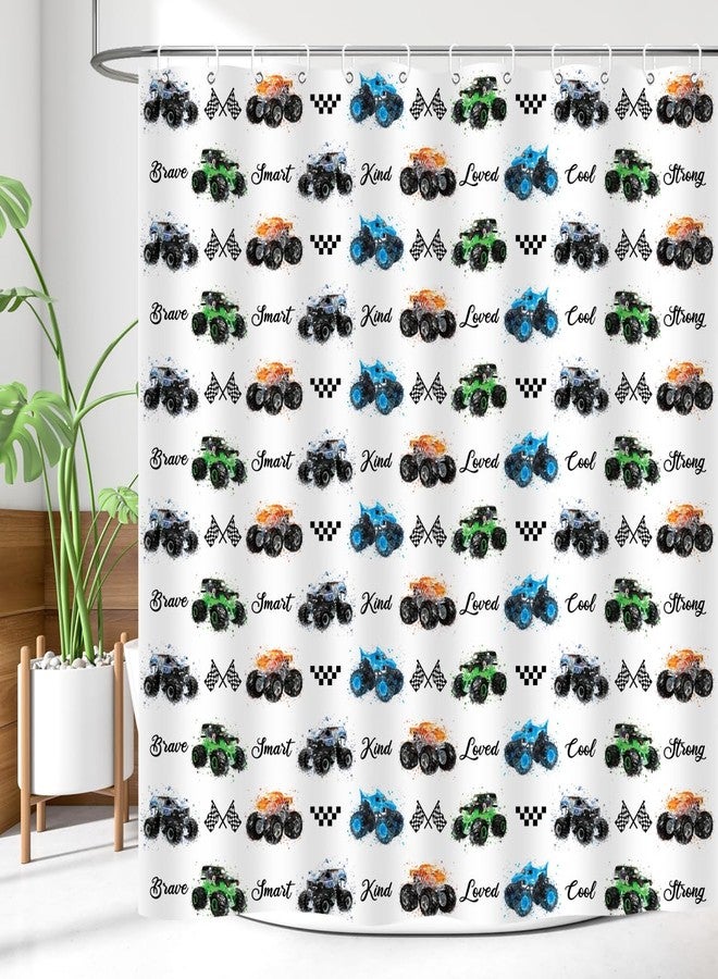 ZXMBF Kids Monster Truck Shower Curtain Cool Boys Cartoon Cars Inspirational Motivational Words Blue Green Orange Bathroom Decor Waterproof Fabric 72Lx72W inch with 12PCS Hooks - Image 4