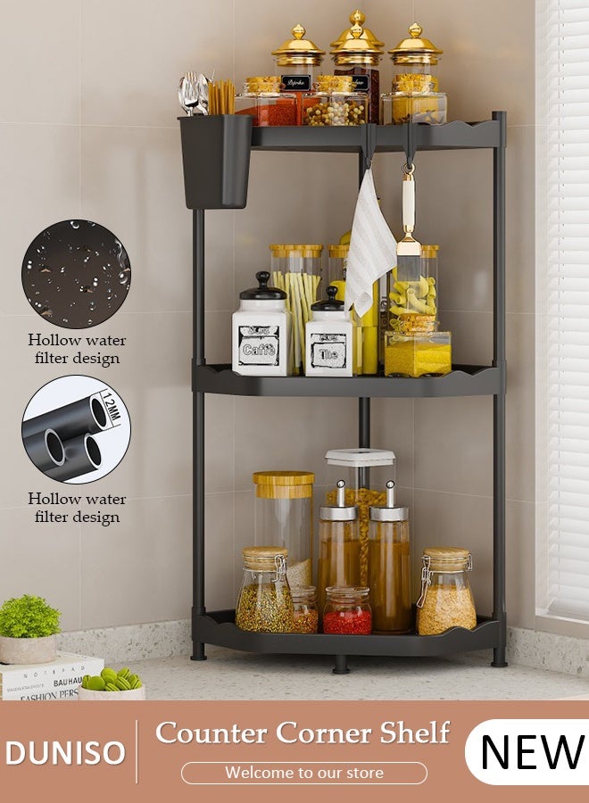 DUNISO 3-Tier Counter Corner Shelf, Kitchen Counter Organizer, Spice Rack, Bathroom Vanity Trays, Wooden Desktop Stand, Bedside Shelf for Small Spaces, Cosmetic Storage Perfume Holder - Image 1