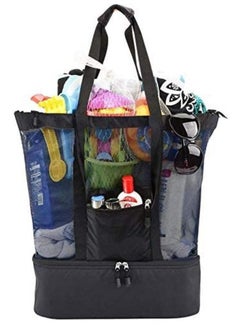 Alissa Large Beach Tote Bag Multi-function Picnic Beach Bag With Zipper Top And Cooler Bag For Travel Swimming Camping Hiking (Black)  - Image 1