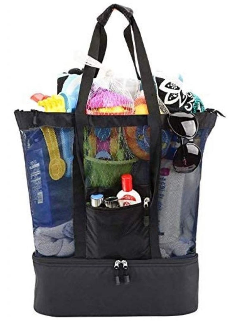 Alissa Large Beach Tote Bag Multi-function Picnic Beach Bag With Zipper Top And Cooler Bag For Travel Swimming Camping Hiking (Black)  - Image 1