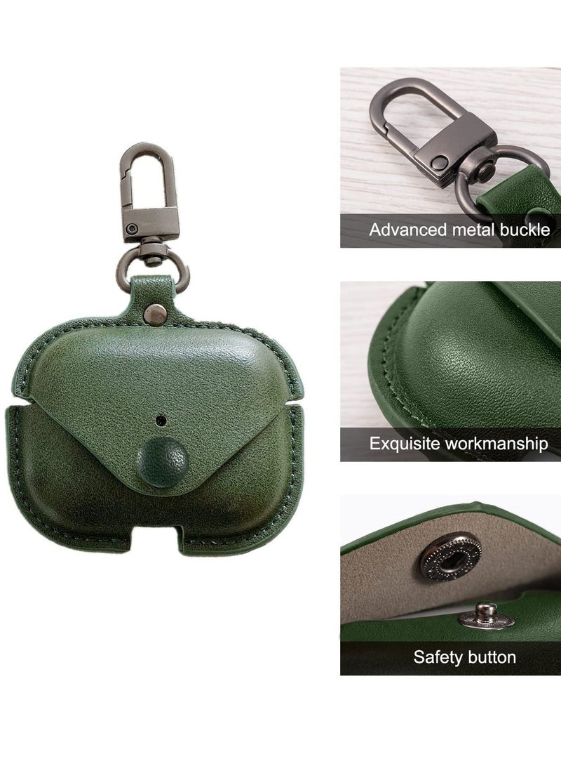 Airpods 3 Case with Keychain, Genuine Leather Protective Shockproof Scratch Resistant Soft Silicone Cover for Airpods 3rd Generation 2021, Front LED Visible - Green - Image 2