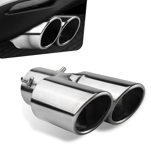 Hugwits Car Exhaust Tips, Stainless Steel Dual Outlet Straight Style Muffler Exhaust, 2.5" Dual Tail Pipe Muffler Tip, Universal for Most Cars (Silver) - Image 1