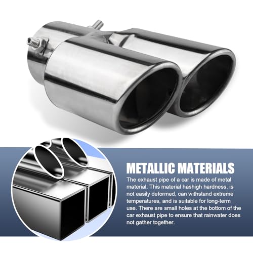 Hugwits Car Exhaust Tips, Stainless Steel Dual Outlet Straight Style Muffler Exhaust, 2.5" Dual Tail Pipe Muffler Tip, Universal for Most Cars (Silver) - Image 3