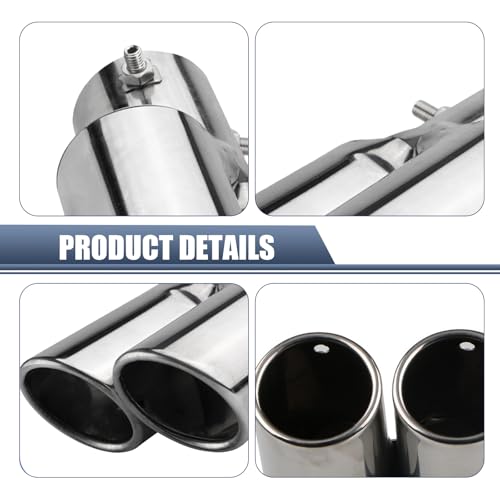 Hugwits Car Exhaust Tips, Stainless Steel Dual Outlet Straight Style Muffler Exhaust, 2.5" Dual Tail Pipe Muffler Tip, Universal for Most Cars (Silver) - Image 4