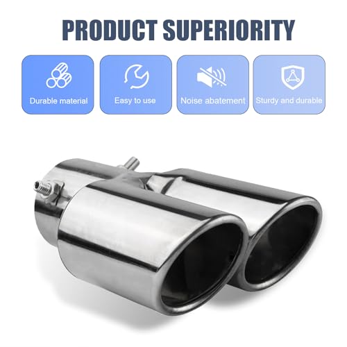 Hugwits Car Exhaust Tips, Stainless Steel Dual Outlet Straight Style Muffler Exhaust, 2.5" Dual Tail Pipe Muffler Tip, Universal for Most Cars (Silver) - Image 5