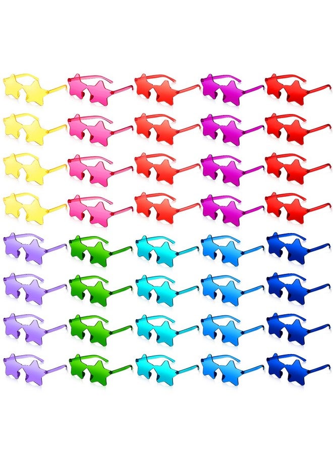 Cindeer 40 Pairs Rimless Star Shape Sunglasses Colorful Transparent Sunglasses Pentagram Glasses For Women Children Party Streetwear (Multicolor) - Image 1