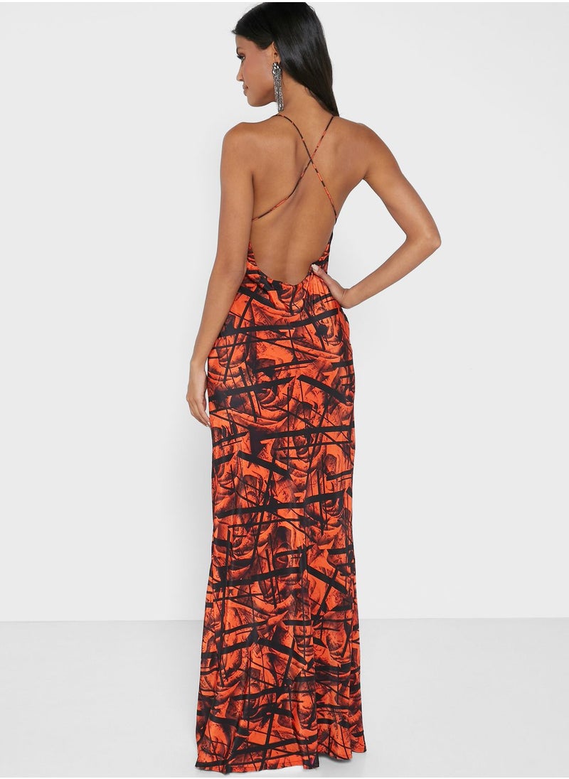 Pearls and Portraits - Printed V-Neck Dress - Image 1