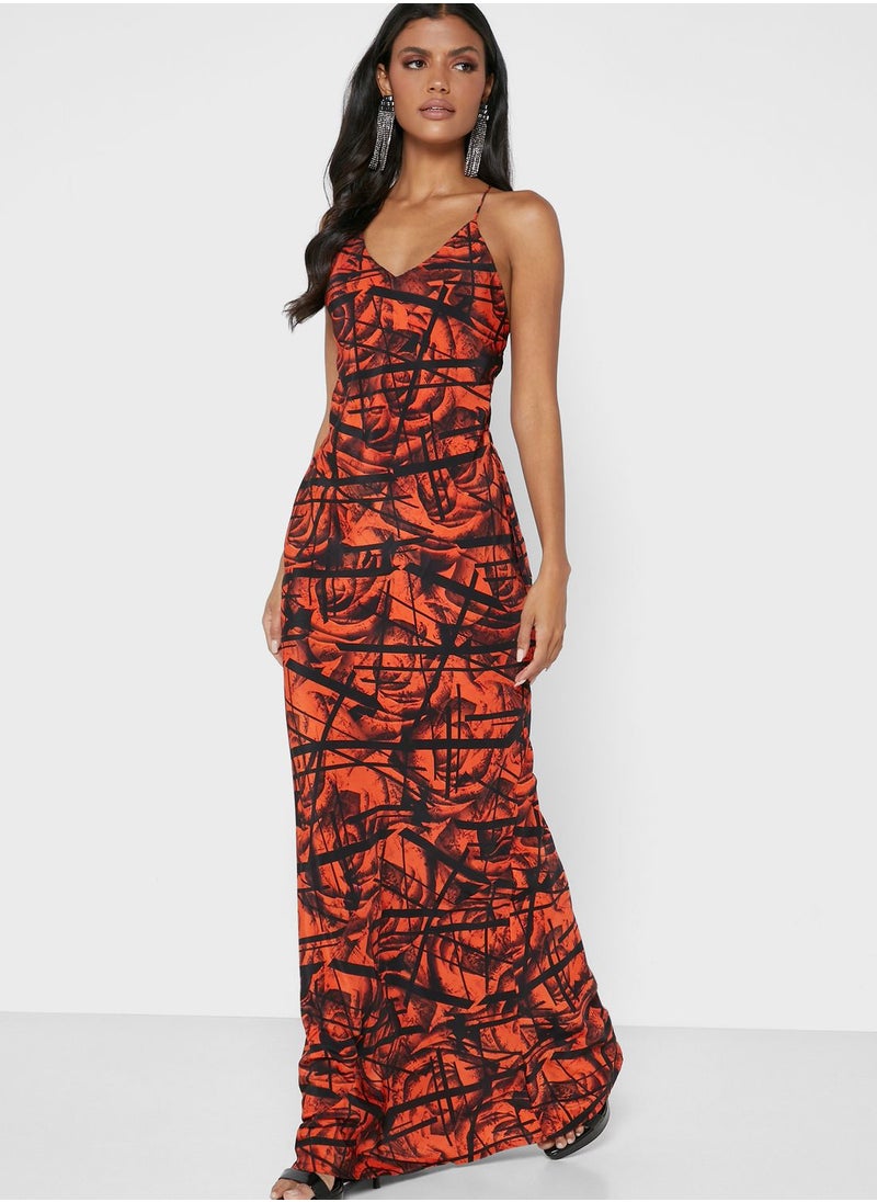 Pearls and Portraits - Printed V-Neck Dress - Image 1