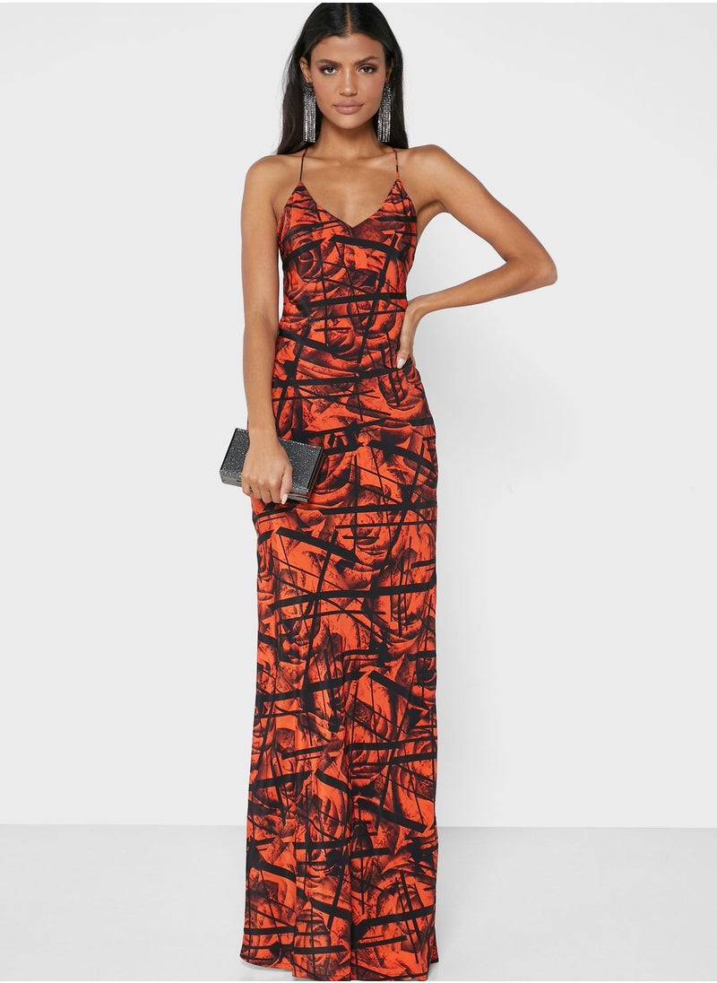 Pearls and Portraits - Printed V-Neck Dress - Image 1