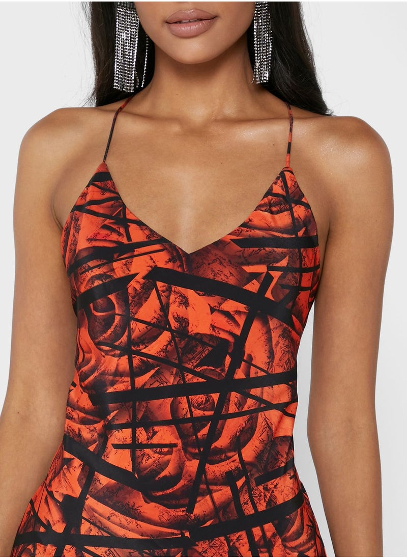Pearls and Portraits - Printed V-Neck Dress - Image 1