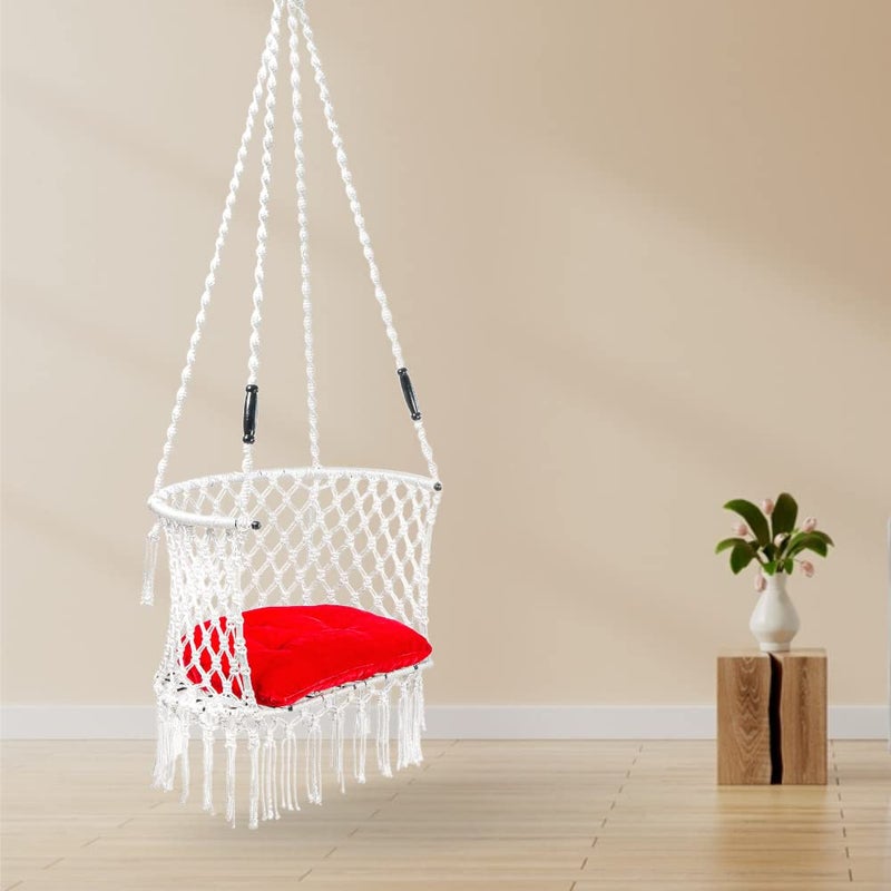 SWINGZY Cotton Premium Small C Shape Swing For AdultsSwing Chair For Home Indoor Outdoor GardenJhula For AdultsHanging Swing Chair For BalconyAccessories Included 36X46X160 Cm White
