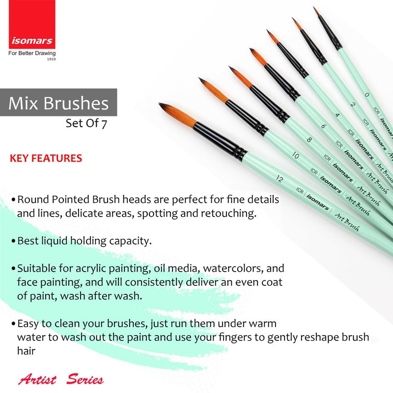 Isomars CANVAA Paint Brushes - Round - Set of 7 Suitable for Acrylic Painting, Oil Paint, Mix Media & Watercolors - Image 4