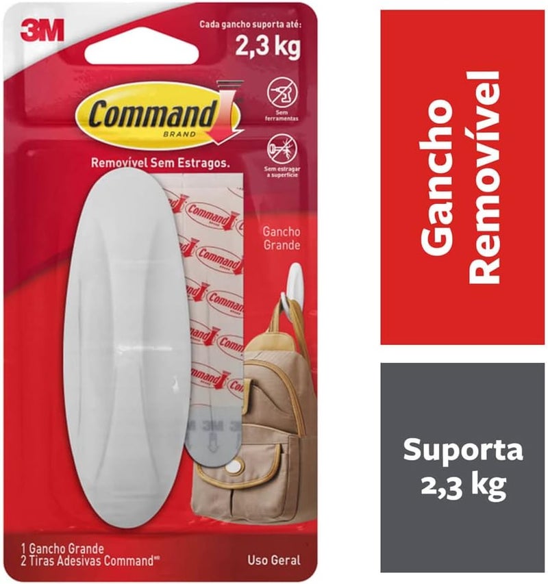 Command Designer Large Hook White color, 1 hook + 2 strips/pack | Holds 2.2 kg | Organize | Decoration | No Tools | Holds Strongly | Damage-Free Hanging (Pack of 2) - Image 2