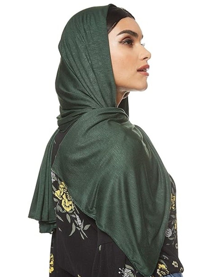 Jersey Stretch Shailah Hijab – Soft Bottle Green Islamic Headscarf and Shawl - Image 2