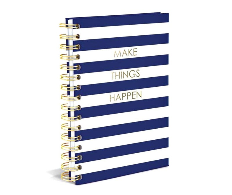 Graphique Hardbound Spiral Journal | Make Things Happen Navy Stripe Design | Premium Paper | Notebook | Diary | Lists | Record Month and Date | Great Gift | 160 Ruled Pages | 6.25â€ x 8.25â€