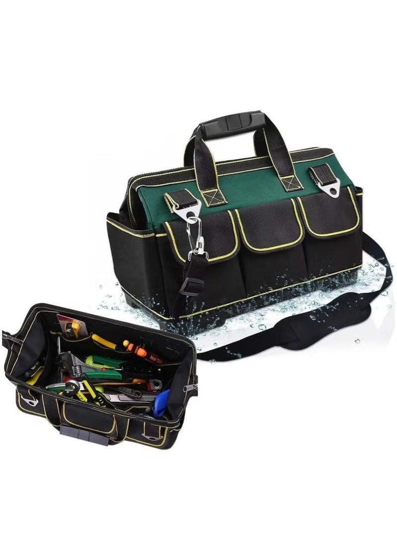 17inch  Multifunctional Tool Bag with Waterproof Molded Base, Heavy Duty Tool Box, Large Capacity Wide Mouth Tool Tote Bag for Electricians Carpenters