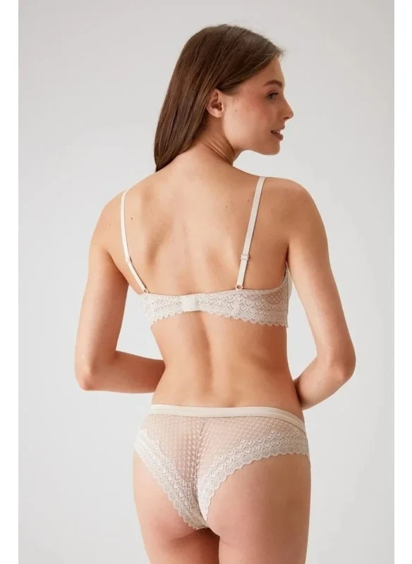 بيير كاردان Lacy Non-Wireless Bra Set Taş