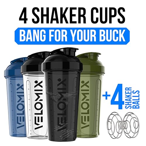 VELOMIX 4 PACK 28 oz Protein Shaker Bottle for Protein Mixes 4x Wire Whisk Leak Proof Shaker Cups for Protein Shakes Protein Shaker Bottle Pack Protein Shake Cup NeoCool Pack - Image 3
