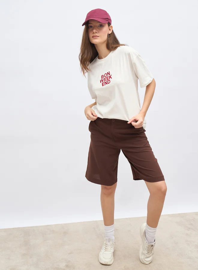 ستايلي Styli Embroidered Slogan Oversized T-Shirt