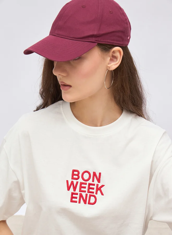 Styli Styli Embroidered Slogan Oversized T-Shirt
