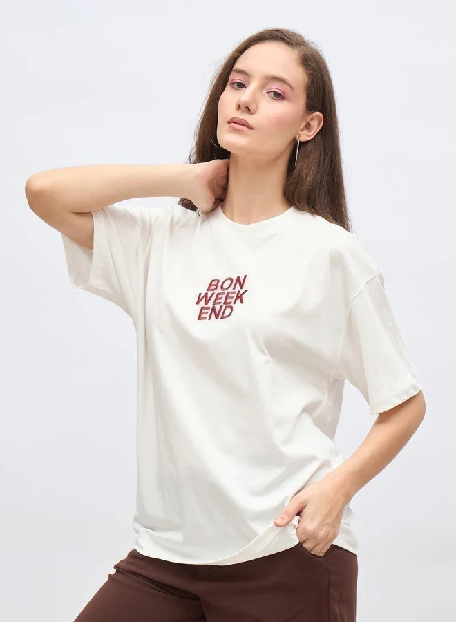 Styli Styli Embroidered Slogan Oversized T-Shirt
