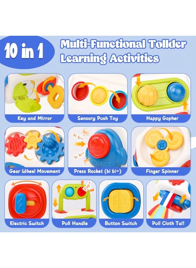 يونيكبيبي مكعب أنشطة تعليمي للأطفال، لعبة حسية مونتيسوري لتنمية المهارات المبكرة، لعبة مكعب مشغول 10 في 1 متعددة الوظائف لتعليم المهارات الحركية الدقيقة ولعب الأدوار للأطفال - Image 2