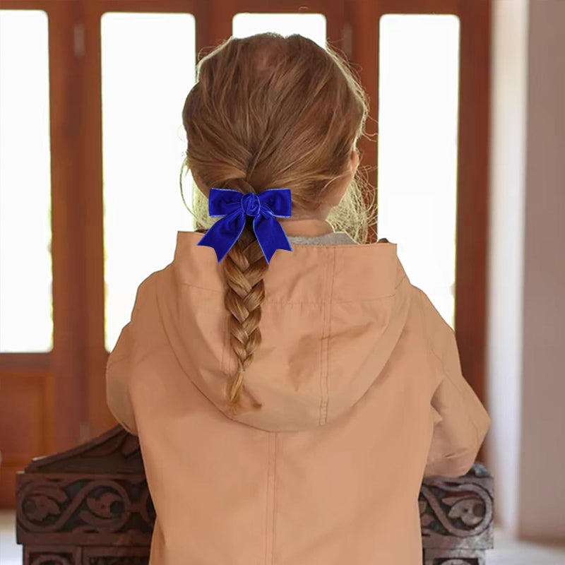 KCHIES 3" Velvet Royal Blue Hair Bows Small Cute Velvet Ribbon Alligator Hair Clips Barrettes Hairpins Wedding Prom Party Dress Decor Accessory for Little Teen Toddler Flower Girls Kids - Image 5