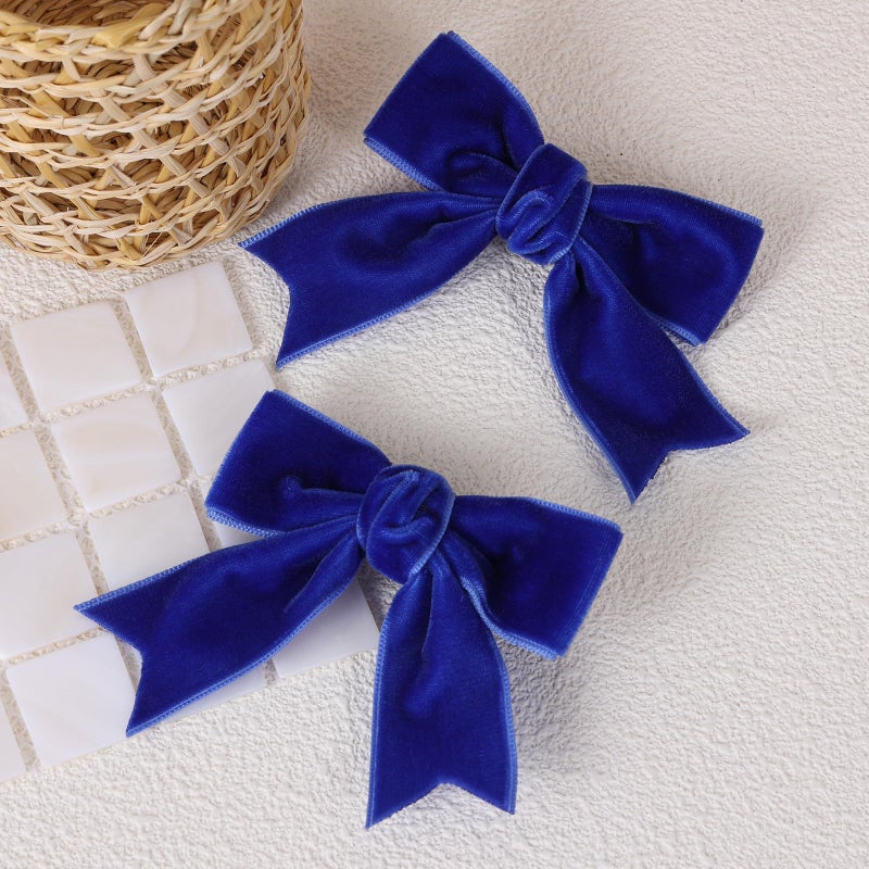 KCHIES 3" Velvet Royal Blue Hair Bows Small Cute Velvet Ribbon Alligator Hair Clips Barrettes Hairpins Wedding Prom Party Dress Decor Accessory for Little Teen Toddler Flower Girls Kids - Image 2
