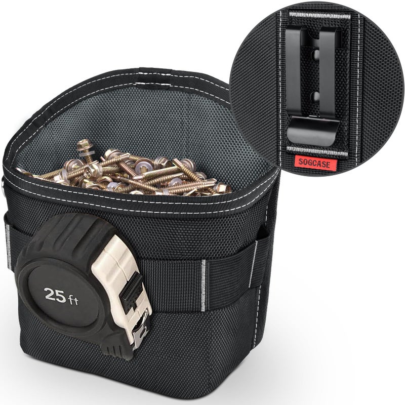 SOGCASE Tool Pouch Nails Screws Bag with Belt Clip (XL, Black) - Image 1