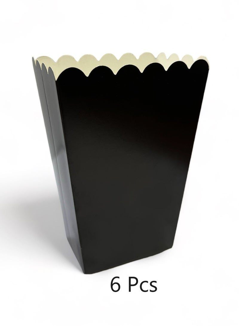 Party Time 6Pcs Popcorn Box Set Black Color for Birthdays Anniversaries Party Favors Supplies - Image 1