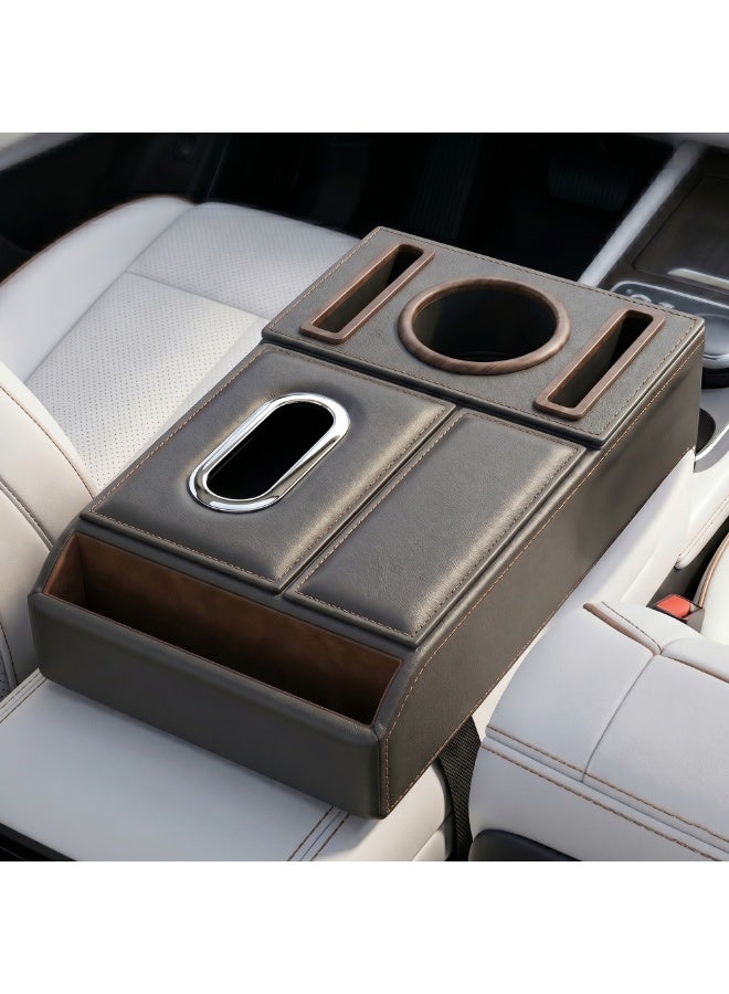 Manful Car Armrest Box Storage Booster Pad – Multifunctional Console Organizer with Cup Holder, Tissue Box & Phone Slot | Height Increase | Extra Storage | Universal Fit - Image 1