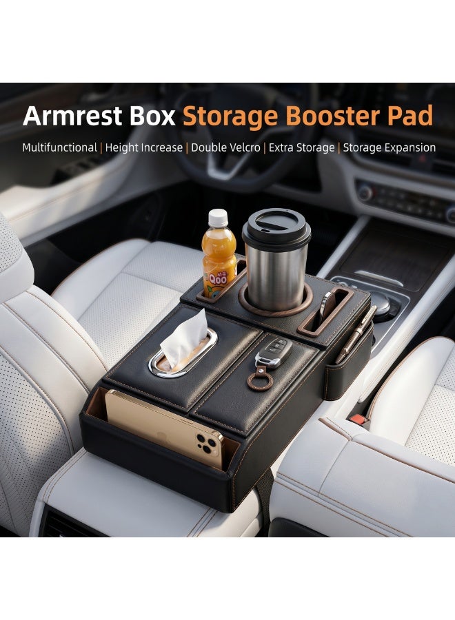 Manful Car Armrest Box Storage Booster Pad – Multifunctional Console Organizer with Cup Holder, Tissue Box & Phone Slot | Height Increase | Extra Storage | Universal Fit - Image 3