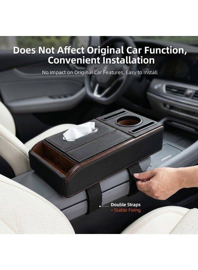 Manful Car Armrest Box Storage Booster Pad – Multifunctional Console Organizer with Cup Holder, Tissue Box & Phone Slot | Height Increase | Extra Storage | Universal Fit - Image 4