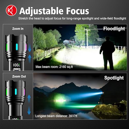 Shadowhawk Flashlight 2000 High Lumens Rechargeable - 30W Super Bright LED Flash Light with LCD Display | 3937ft Beam & 12H Long Lasting USB C Powerful Handheld Flashlight for Home, Camping, Hiking, Emergency - Image 3