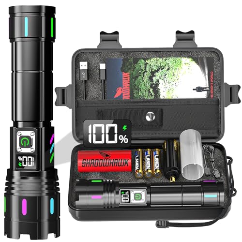 Shadowhawk Flashlight 2000 High Lumens Rechargeable - 30W Super Bright LED Flash Light with LCD Display | 3937ft Beam & 12H Long Lasting USB C Powerful Handheld Flashlight for Home, Camping, Hiking, Emergency - Image 1