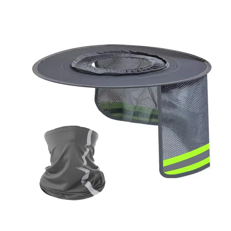 2PCS Hard Hat Sun Shade Neck Gaiter Bandana Face Scarf Hard Hats Visor Hats Neck Protection High Visibility Sun Neck Shield Full Brim Mesh Hardhat Sun Shade Protection for Hard Hat Helmet Reflective
