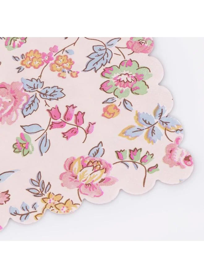 Meri Meri  Pink Chintz Small Napkins - Pack of 16 Paper Napkins with Scalloped Edges and Pastel Floral Design for Birthday, Bridal Shower, Afternoon Tea and Parties  | Best Price UAE