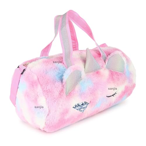 Sanjis Enterprise Fur Cute Cartoon Duffel Bag Handbag Fur Overnight Weekender Travel Bag Fancy Tote Picnic Dance Class Bag for Small Girls - Image 1