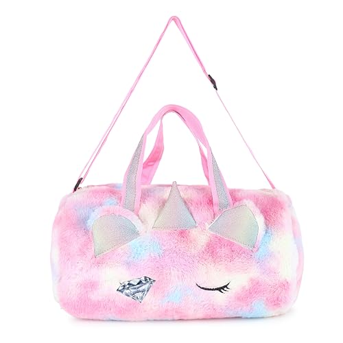 Sanjis Enterprise Fur Cute Cartoon Duffel Bag Handbag Fur Overnight Weekender Travel Bag Fancy Tote Picnic Dance Class Bag for Small Girls - Image 3