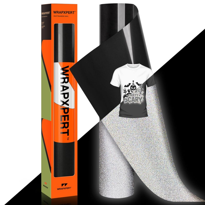 WRAPXPERT Reflective Heat Transfer Vinyl, Black HTV Roll 12" x5ft Reflective Iron on Vinyl for T-Shirts DIY Fabric Design, Black Heat Press Vinyl Easy to Use for Cutter Machine - Image 1