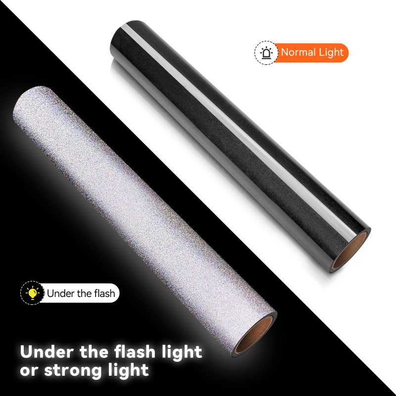 WRAPXPERT Reflective Heat Transfer Vinyl, Black HTV Roll 12" x5ft Reflective Iron on Vinyl for T-Shirts DIY Fabric Design, Black Heat Press Vinyl Easy to Use for Cutter Machine - Image 2
