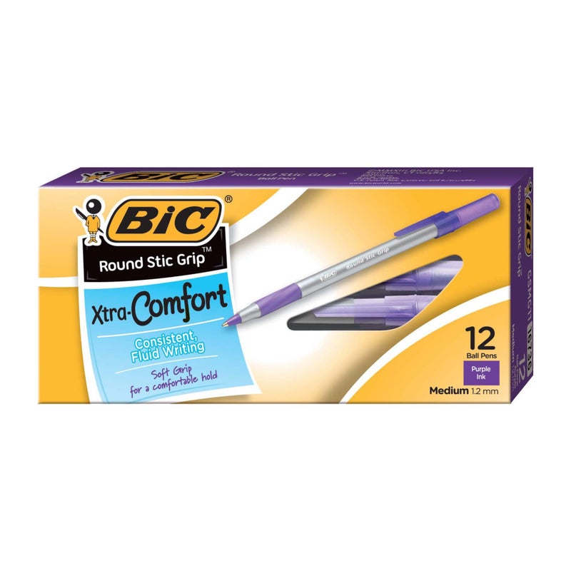 BIC Round Stic Grip Xtra Comfort Fashion Ball Point Pen; Purple; 12 Pack - Image 1