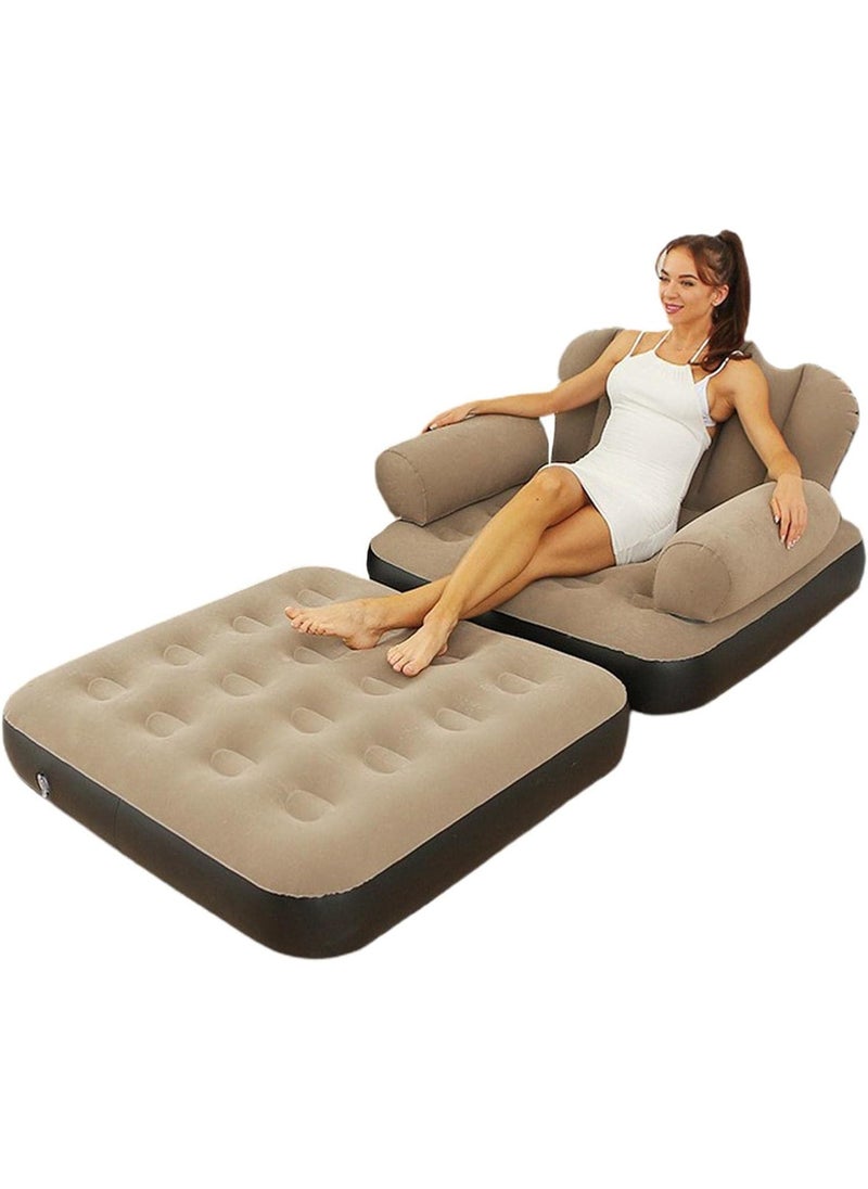 DubaiGallery - 2 in 1 Leisure Inflatable Sofa Set, Folding Portable Inflatable Lazy Flocked Recliner with Footrest, Perfect for Pop Up Indoor and Outdoor Balcony, Backyard, Camping, Picnic - Image 1