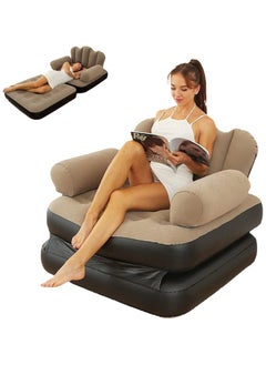 2 in 1 Leisure Inflatable Sofa Set, Folding Portable Inflatable Lazy Flocked Recliner with Footrest, Perfect for Pop Up Indoor and Outdoor Balcony, Backyard, Camping, Picnic