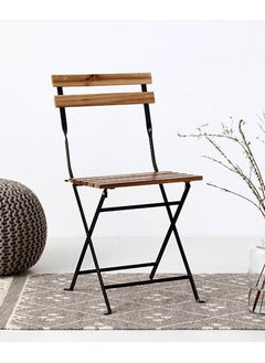 Folding Bistro Chairs Solid Wood Teak and Metal Dining Chair with Backrest, Weather Resistant Metal Outdoor Furniture