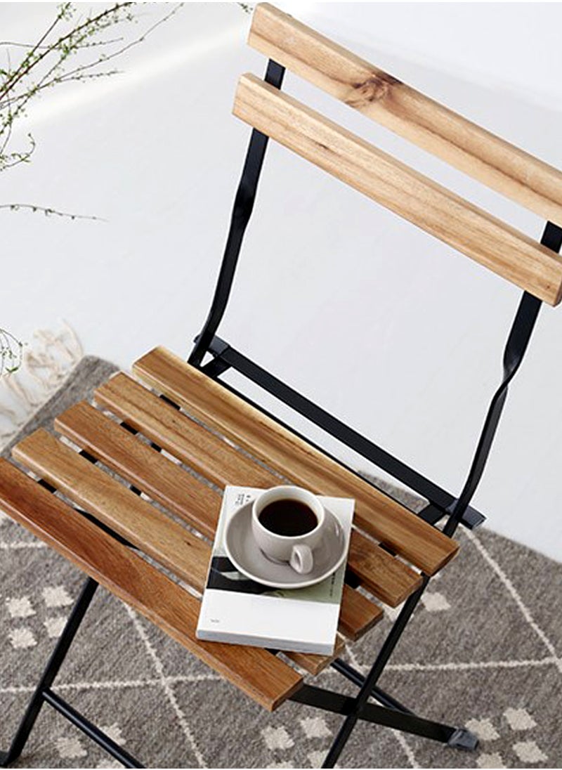 Generic - Folding Bistro Chairs Solid Wood Teak and Metal Dining Chair with Backrest, Weather Resistant Metal Outdoor Furniture - Image 1