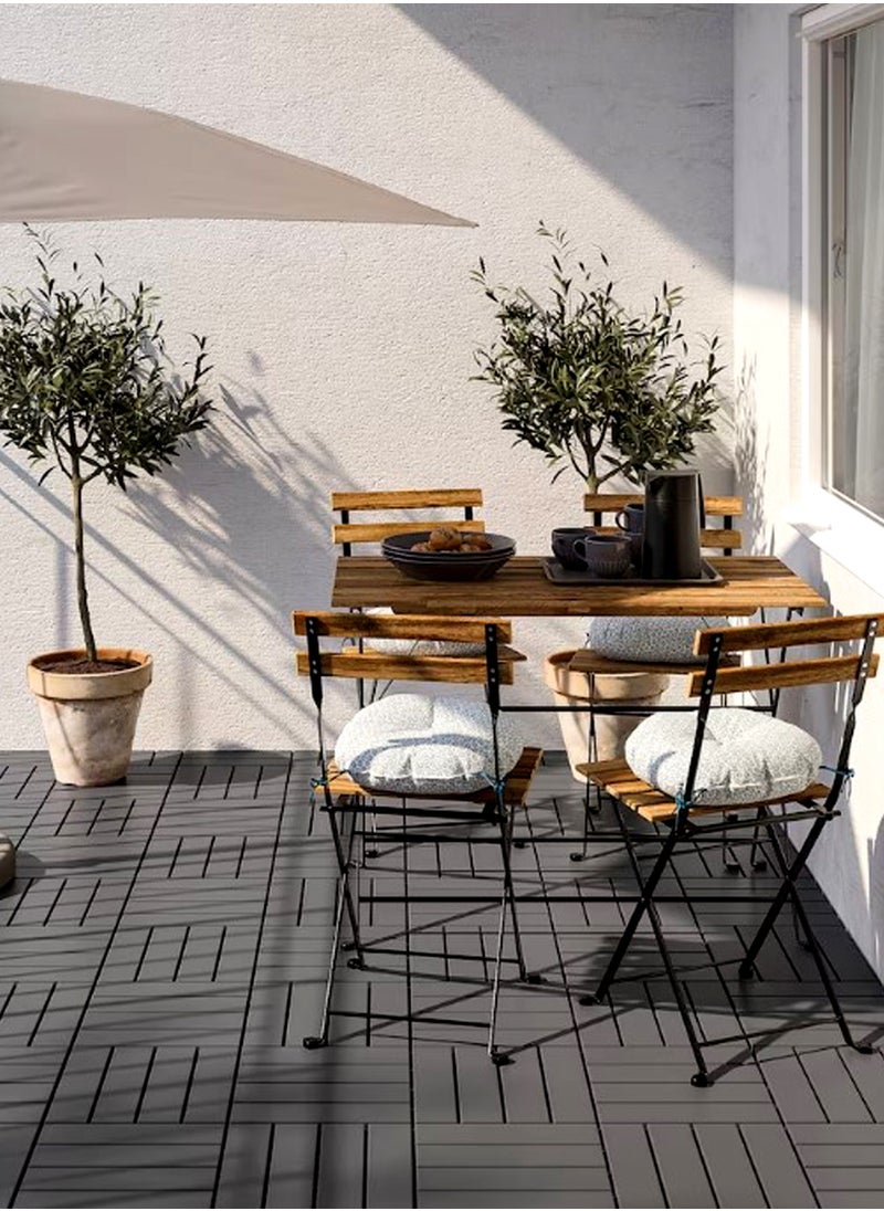 Generic - Folding Bistro Chairs Solid Wood Teak and Metal Dining Chair with Backrest, Weather Resistant Metal Outdoor Furniture - Image 1