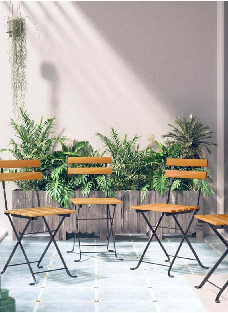 Generic - Folding Bistro Chairs Solid Wood Teak and Metal Dining Chair with Backrest, Weather Resistant Metal Outdoor Furniture - Image 1